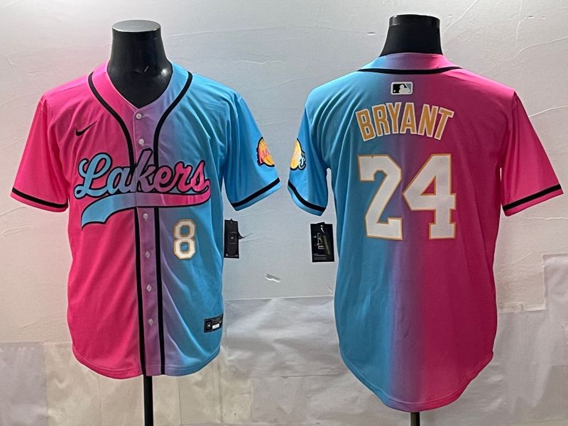 Men 2025 Los Angeles Lakers 24 Bryant Blue pink Nike NBA Jersey style 05